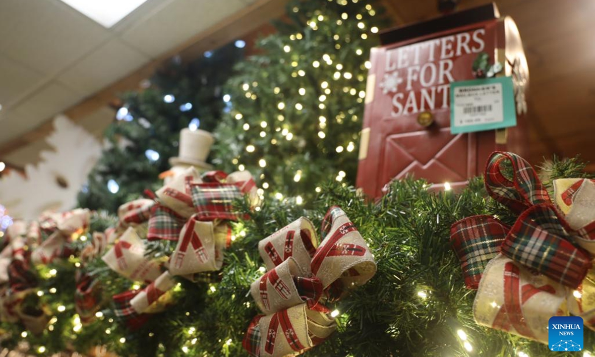 Christmas ornaments are seen at Bronner's CHRISTmas Wonderland in Frankenmuth, Michigan, the United States, on Oct. 30, 2024. Bronner's CHRISTmas Wonderland in Frankenmuth is striving to recover from the COVID-19 pandemic while shoppers are returning and sales climbing up, according to staff members and customers interviewed by Xinhua reporters there at the end of October.  (Photo: Xinhua)