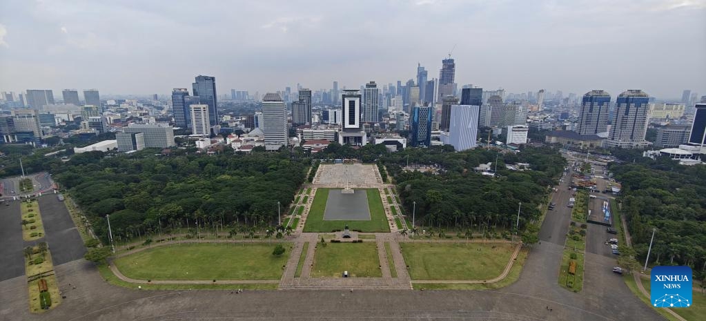 This photo taken with a mobile phone shows a view of Jakarta seen from the top of National Monument in Jakarta, Indonesia, April 19, 2024. Located on the northwest coast of Java Island, Jakarta is the largest city in Indonesia and is currently the political, economic and cultural center of the country.   (Photo: Xinhua)