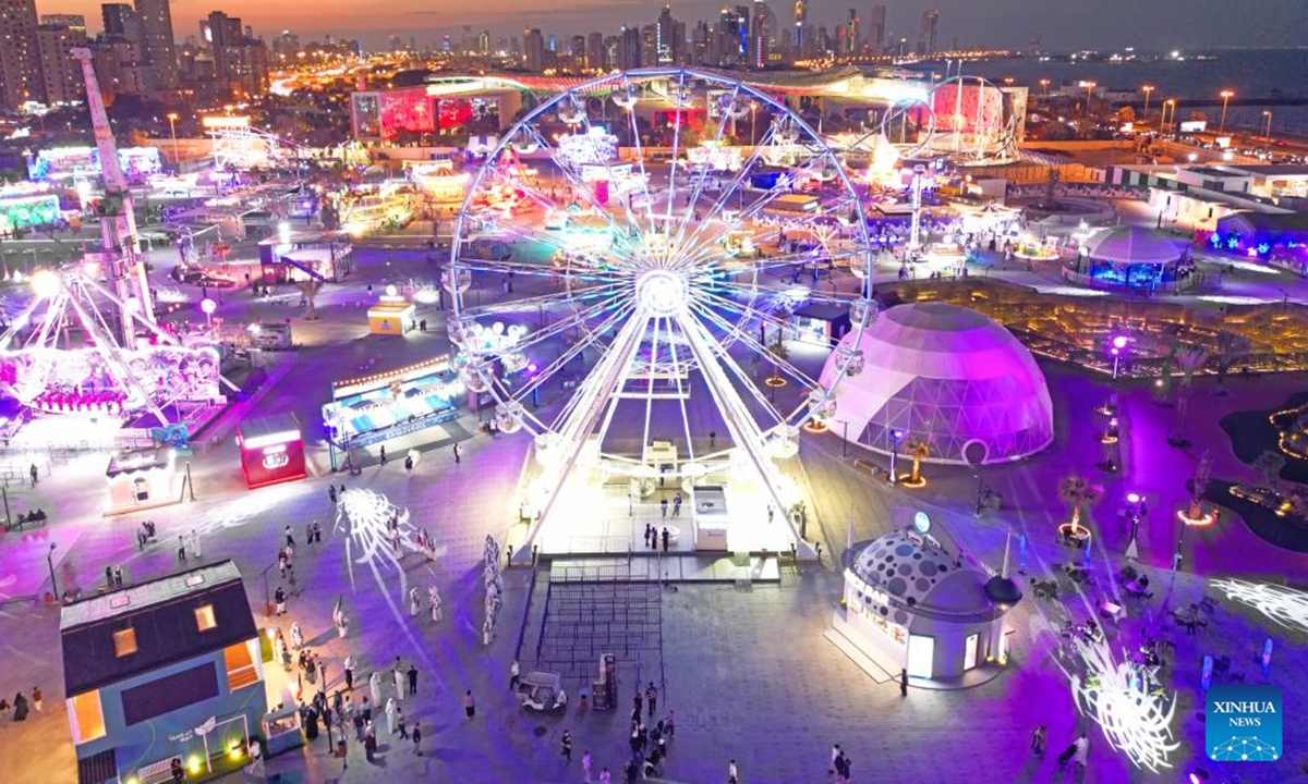 An aerial drone photo shows a view of the Winter Wonderland Kuwait in Hawalli Governorate, Kuwait, Nov. 7, 2024.

Winter Wonderland Kuwait, one of the largest entertainment projects in the country, opened its third season here on Thursday. (Photo: Xinhua)