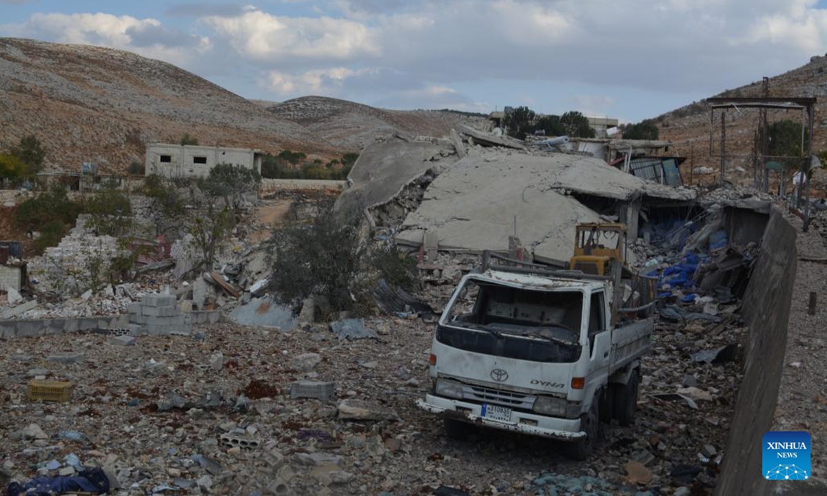 This photo shows the damage caused by Israeli airstrikes in Baalbek, Lebanon, on Nov. 6, 2024. At least 57 people were killed and more than 50 injured on Wednesday in Israeli airstrikes across Lebanon, according to the National News Agency (NNA) and local media reports.   (Photo: Xinhua)