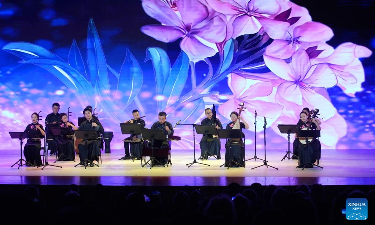 Musicians perform a classic of Greece at the National Museum of China in Beijing, capital of China, Nov. 6, 2024. A special performance for the World Conference of Classics was staged here on Wednesday. The conference is slated from Nov. 6 to 8 in Beijing. (Photo: Xinhua)