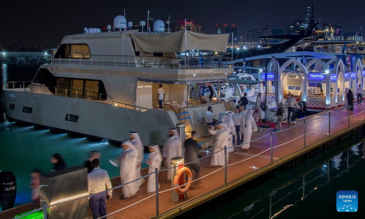 People visit the Qatar Boat Show at the Old Doha Port in Doha, Qatar on Nov. 6, 2024. This event kicked off here on Wednesday and will last till Saturday. (Photo: Xinhua)