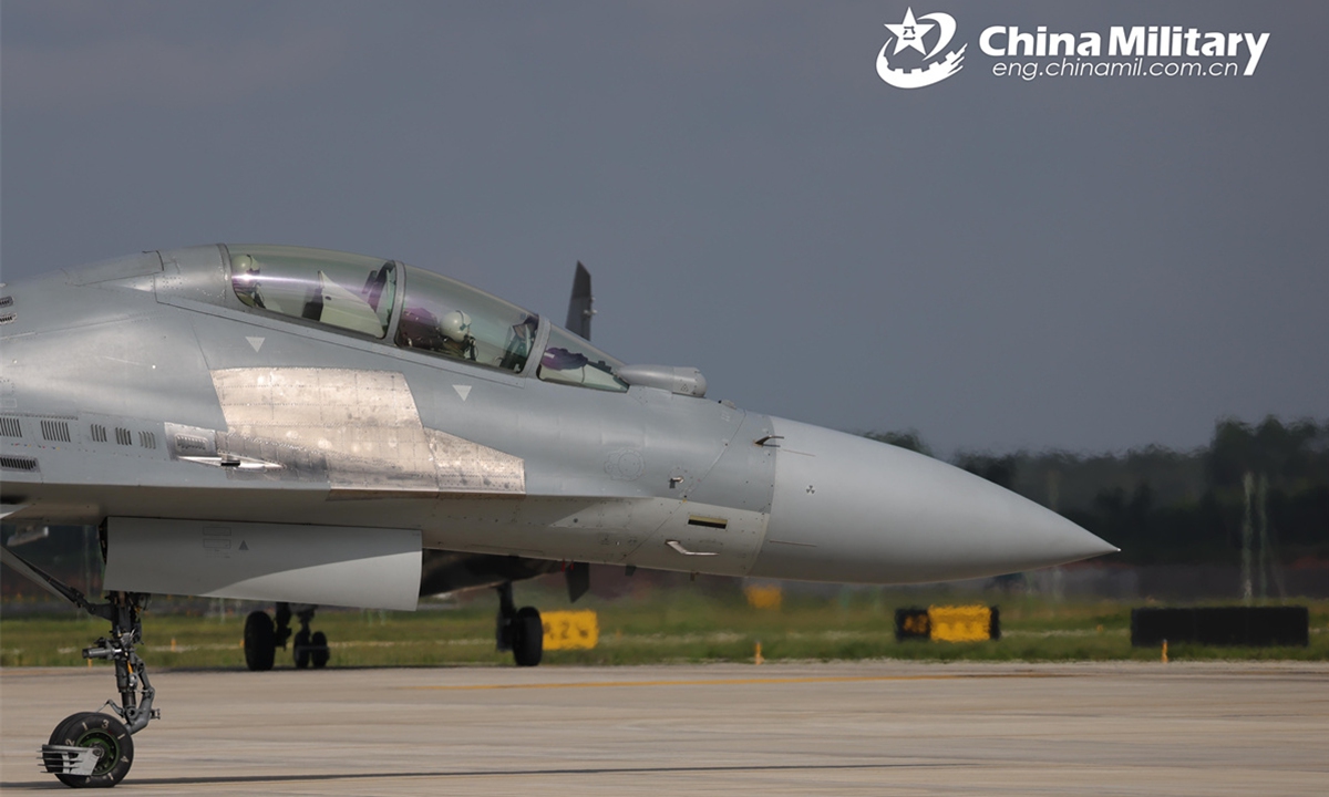 A J-16 fighter jet attached to an aviation brigade with the air force under the Chinese PLA Southern Theater Command taxis on the runway during a multi-subject flight training exercise on August 28th, 2024.   (Photo: China Military Online)