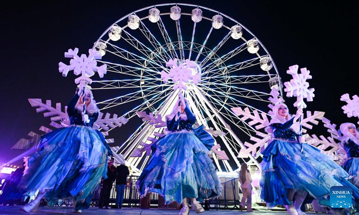 Dancers perform at Winter Wonderland Kuwait in Hawalli Governorate, Kuwait, Nov. 7, 2024.

Winter Wonderland Kuwait, one of the largest entertainment projects in the country, opened its third season here on Thursday.(Photo: Xinhua)