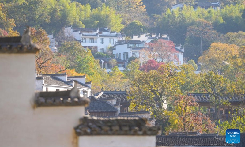 This photo shows a view of a scenic spot at Tachuan Village, Yixian County, Huangshan City, east China's Anhui Province, Nov. 8, 2024. (Photo: Xinhua)