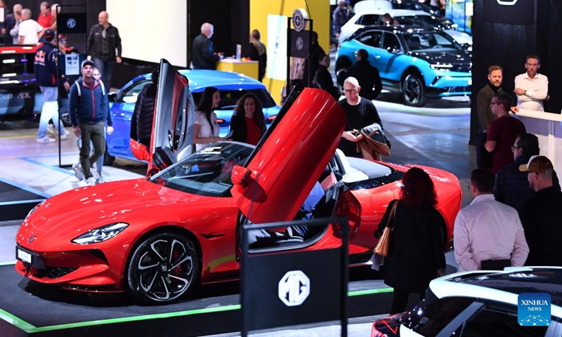 People view a car developed by Chinese manufacturer MG Motor at the Auto Zurich 2024 in Zurich, Switzerland, Nov. 8, 2024. (Photo: Xinhua)