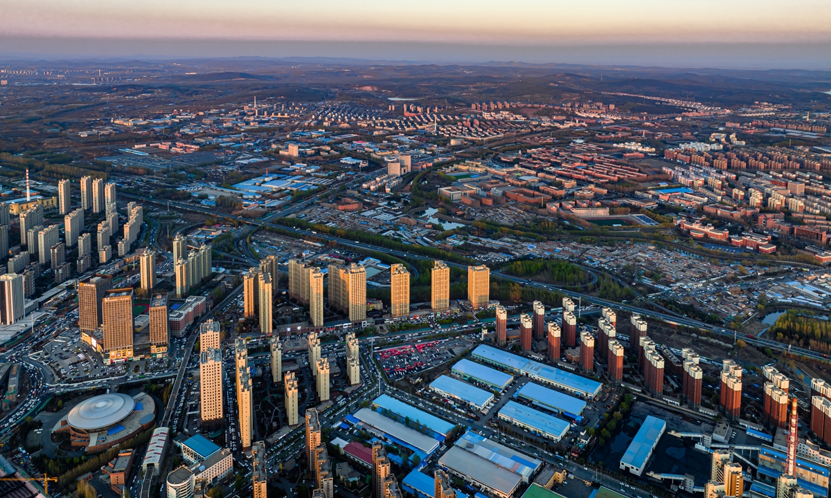 Aerial view of the expansive Changchun Economic and Technological Development Zone in Northeast China's Jilin Province.