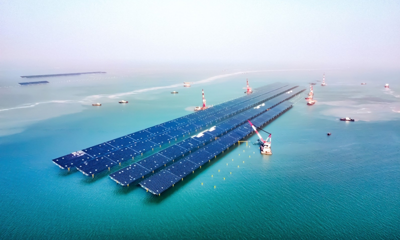 The initial power units of China's first 1-gigawatt offshore photovoltaic project have been connected to the State Grid. The project is located in Dongying, East China's Shandong Province, and funded by Guohua Energy Investment Co, a CHN Energy subsidiary. The image shows an aerial view of the project. Photo: CHN Energy website