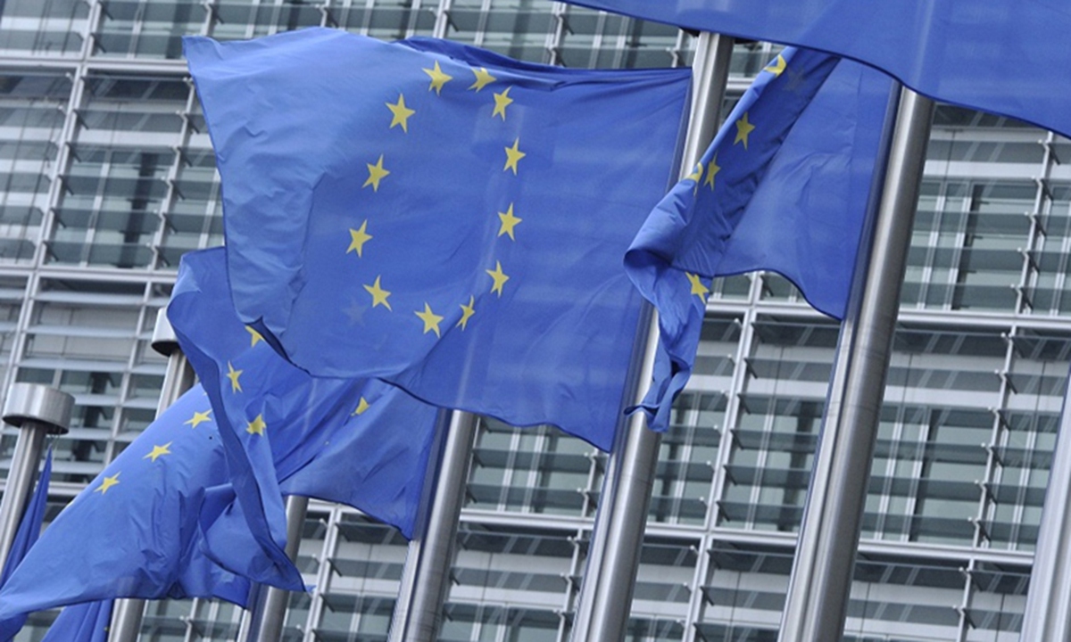 The European Union flags in front of EU headquarters in Brussels, Belgium. Photo: Xinhua