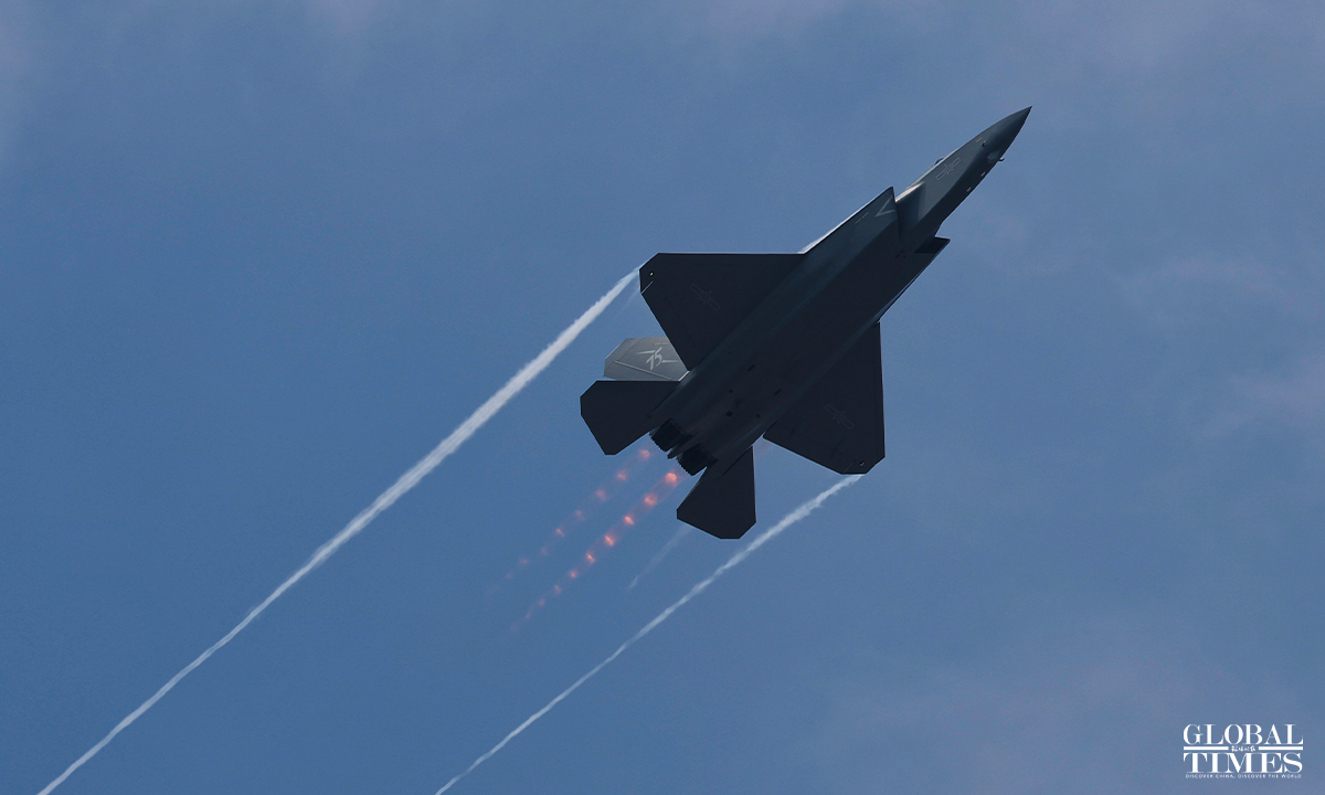 A J-35A, China's latest stealth fighter jet, makes its debut at the 15th Airshow China in Zhuhai, South China's Guangdong Province, on November 12, 2024. Photo: Cui Meng/GT