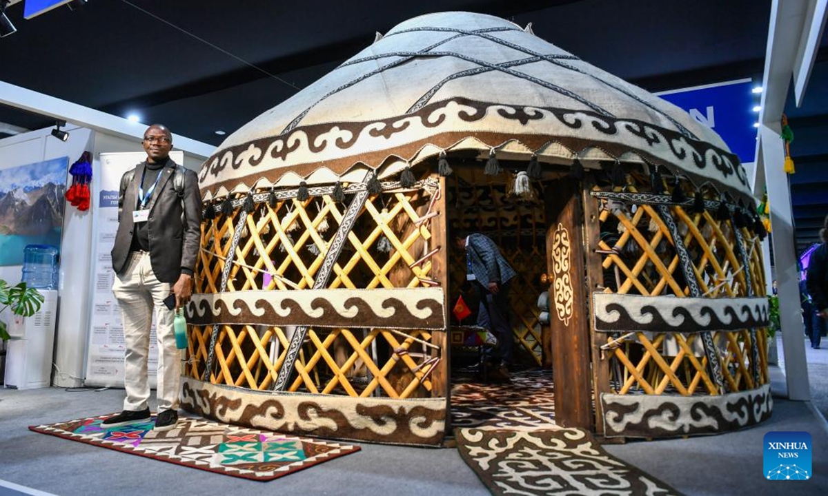 This photo shows a view at an exhibition area of the 29th session of the Conference of the Parties to the United Nations Framework Convention on Climate Change (UNFCCC) in Baku, Azerbaijan, Nov. 11, 2024.  (Photo: Xinhua)