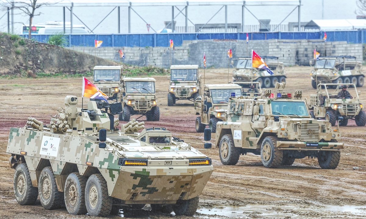 Advanced ground vehicles are displayed on November 13, 2024 at Airshow China in Zhuhai, South China's Guangdong Province. A variety of ground weapons and equipment were unveiled, with over 30 percent being new equipment, the highest proportion ever at the airshow. To provide a more impactful visual experience, this year's dynamic demonstrations were completely restructured. 
Photo: Cui Meng/GT