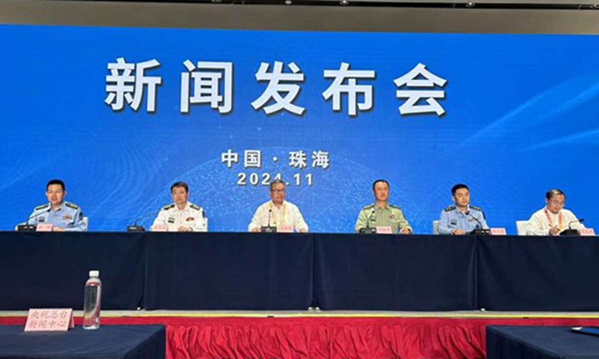 The Chinese People's Liberation Army (PLA) Air Force, Navy, Army, and the Aviation Industry Corporation of China hold a joint press conference in Zhuhai, South China's Guangdong Province, to introduce the highlights of the 15th China International Aviation and Aerospace Exhibition, on November 13, 2024. Photo: huanqiu.com