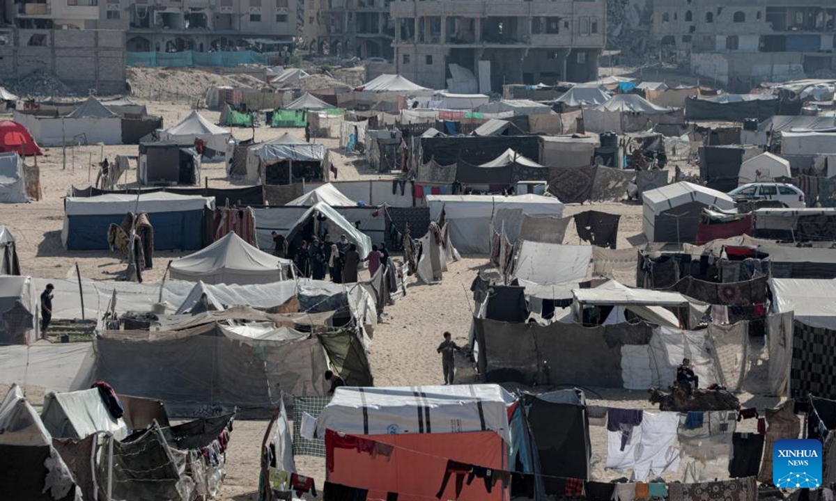 Tents for displaced Palestinians are seen in the northwest of Khan Younis, southern Gaza Strip, on Nov. 12, 2024.  (Photo: Xinhua)