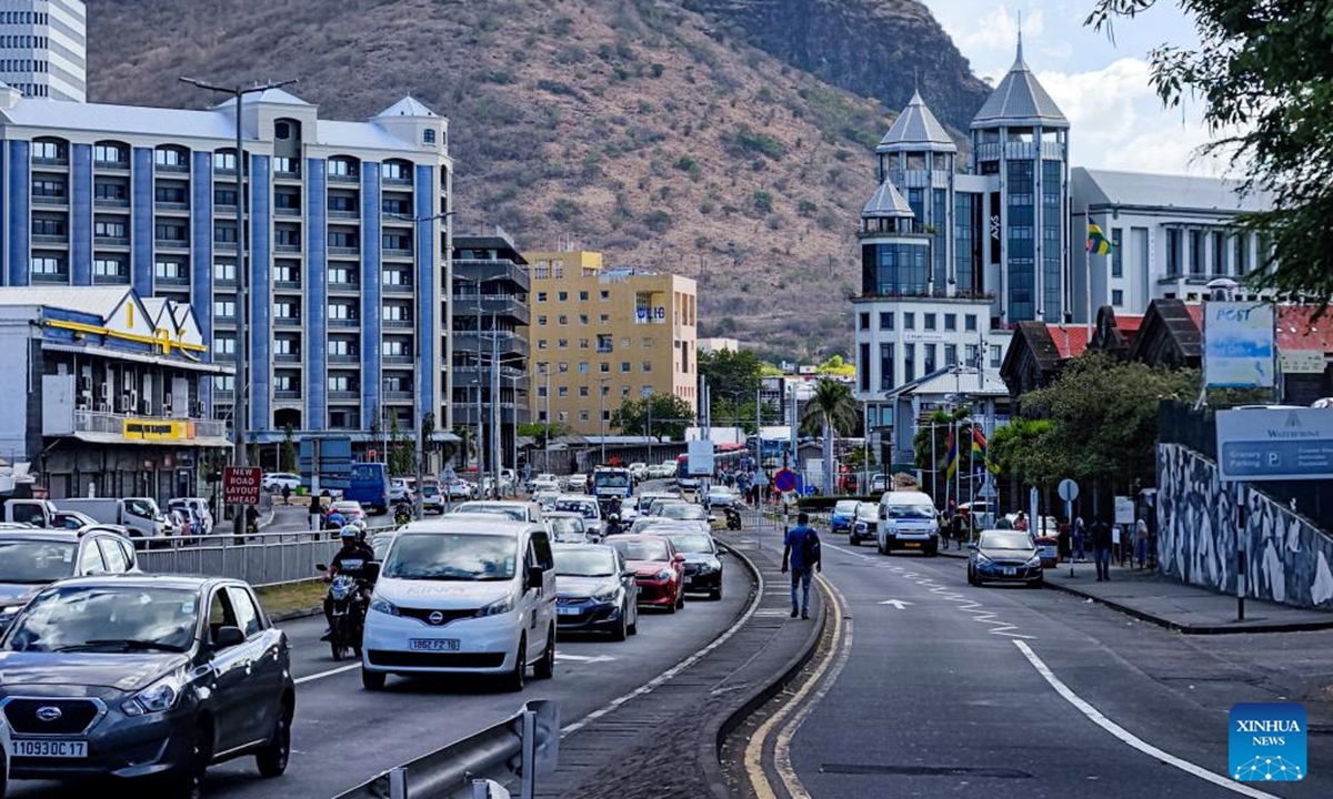 This photo taken with a mobile phone on Nov. 12, 2024 shows a city view of Port Louis in Mauritius. Mauritius, an island nation situated in the southwestern Indian Ocean and off the eastern coast of Africa, is a melting pot of diverse cultures.  (Photo: Xinhua)