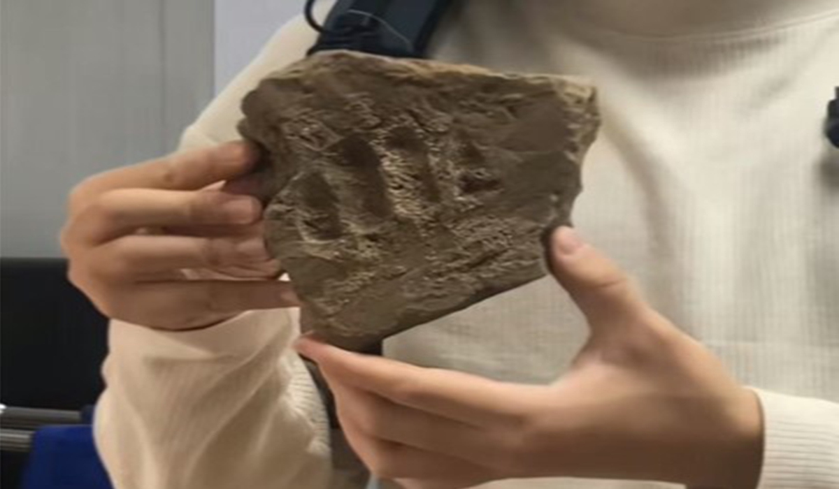 A man accidentally found a masonry piece imprinted with four fingerprints on it in a vegetable field near the the site of Weiyang Palace in Chang'an city of the Han Dynasty, Northwest China's Shaanxi Province. Photo: screenshot from Sina Weibo