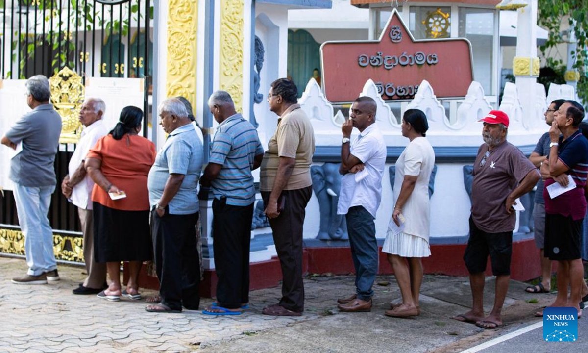 People wait to cast their votes at a polling station in Colombo, Sri Lanka on Nov. 14, 2024. Voting in the Sri Lankan parliamentary election began on Thursday morning at 7:00 a.m. local time after the opening of polling stations across the South Asian country.  (Photo: Xinhua)