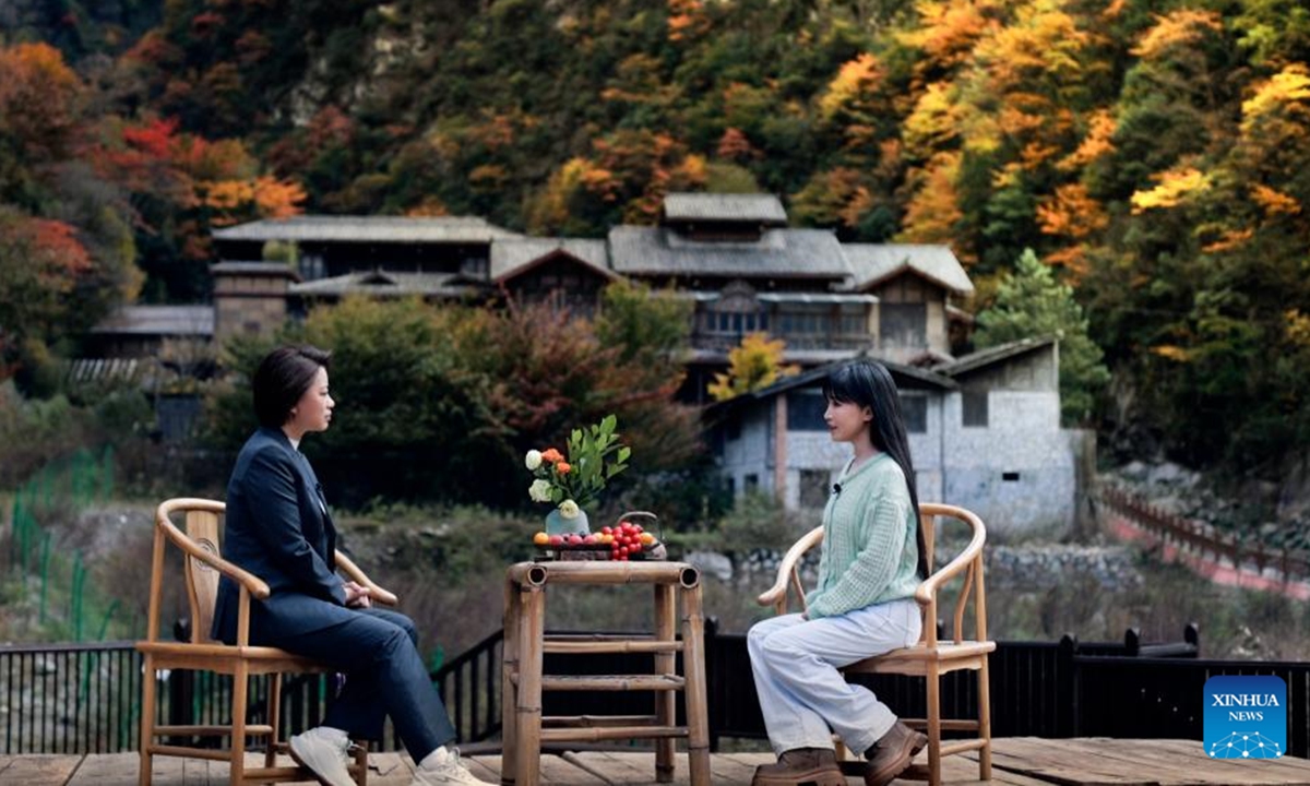 This undated video screenshot shows Li Ziqi receiving an interview with Xinhua. (Xinhua)