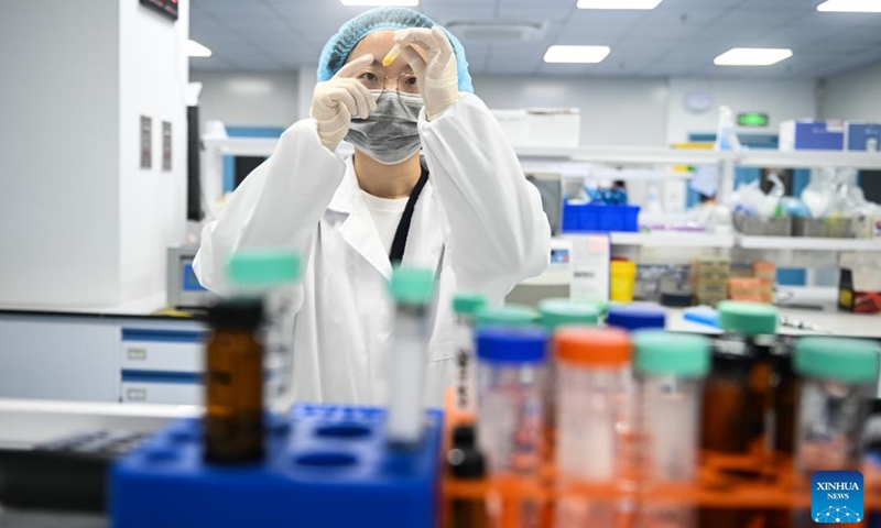 A staff member works at a biomedicine company at the Suzhou Industrial Park in Suzhou, east China's Jiangsu Province, Nov. 12, 2024. Suzhou Industrial Park has focused on the development of emerging industries such as biomedicine and big health, nanotechnology applications and new materials in recent years. (Photo: Xinhua)