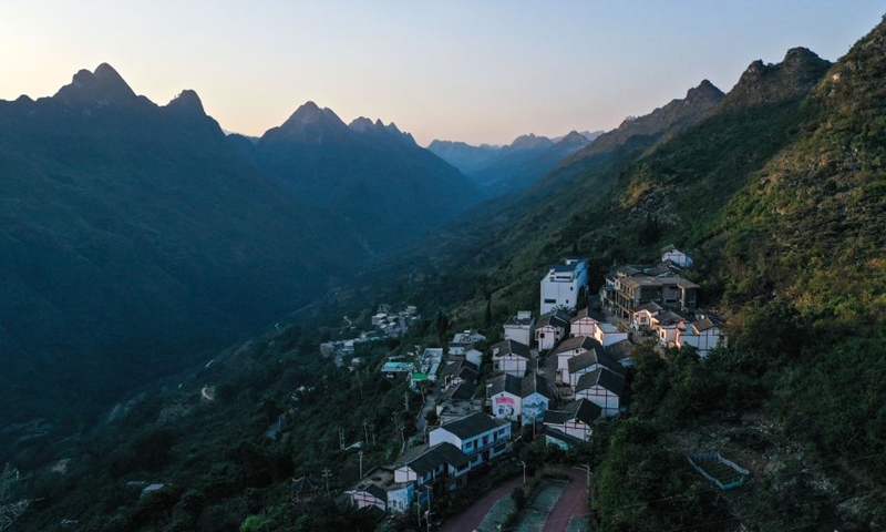 An aerial drone photo taken on Nov. 13, 2024 shows a village at Huangguoshu Scenic Area in Anshun City, southwest China's Guizhou Province. (Photo: Xinhua)