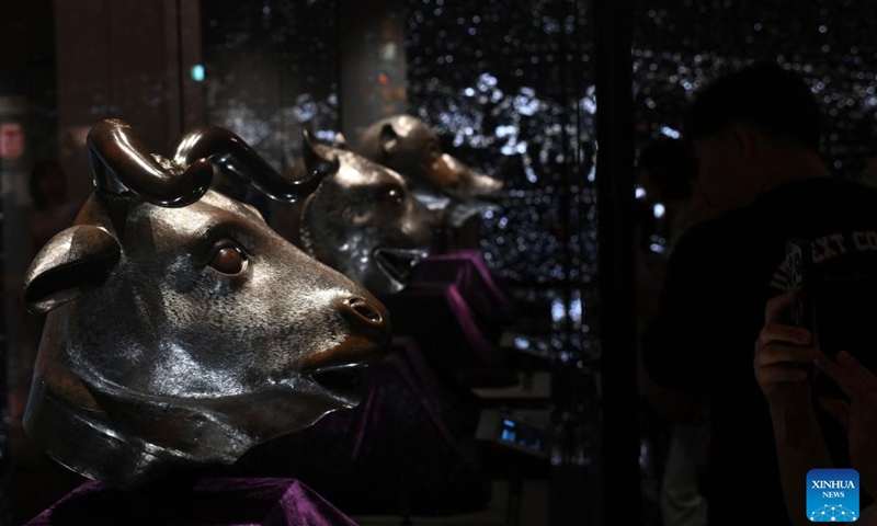 This photo shows the bronze statues of the animal heads of the 12 zodiac signs from Yuanmingyuan, or the Old Summer Palace, displayed in the Poly MGM Museum in Macao, south China, Nov. 16, 2024.