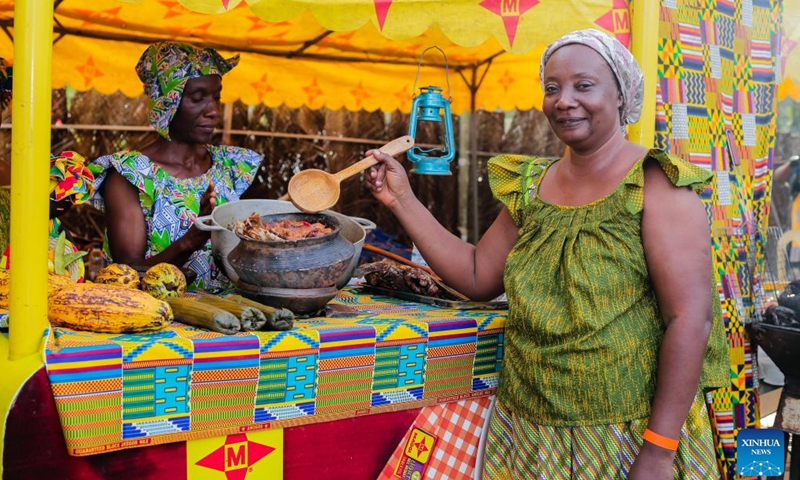 This photo taken on Nov. 15, 2024 shows women participating in an African culture promotion festival in Abidjan, Cote d'Ivoire. (Photo by Laurent Idibouo/Xinhua)