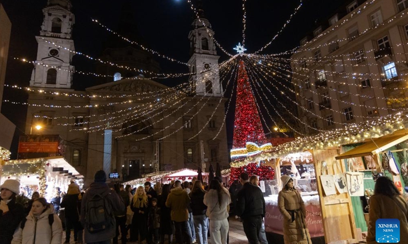 A Christmas market is seen in downtown Budapest, Hungary on Nov. 15, 2024. (Photo by Attila Volgyi/Xinhua)