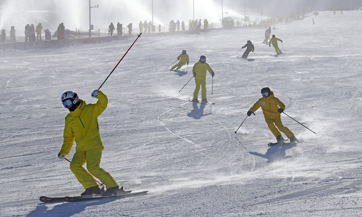 People ski at a ski resort in the Altay Prefecture, Northwest China's Xinjiang Uygur Autonomous Region, on November 16, 2024. Photo: VCG