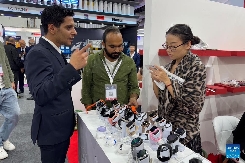 People view smartwatches at a booth during the Cairo ICT expo in Cairo, Egypt, on Nov. 17, 2024.