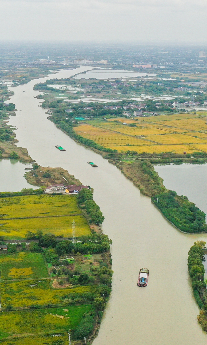 Boats transport goods back and forth in the Xin'an section of the Grand Canal in Deqing county, Zhejiang Province, on November 18, 2024. Photo: VCG