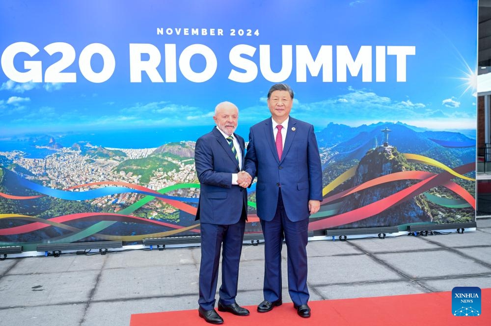 Chinese President Xi Jinping is welcomed by Brazilian President Luiz Inacio Lula da Silva before the start of the 19th G20 Summit in Rio de Janeiro, Brazil, Nov. 18, 2024. Xi attended the G20 Summit here on Monday. (Photo:Xinhua)