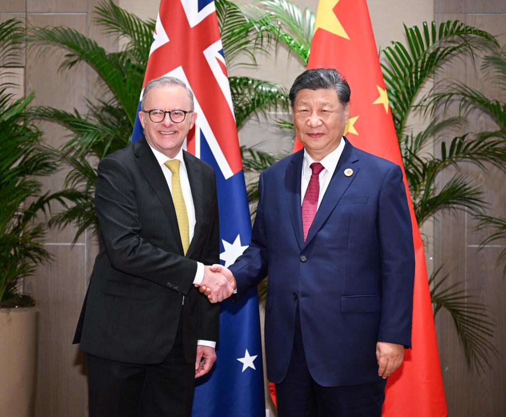 Chinese President Xi Jinping meets with Australian Prime Minister Anthony Albanese on the sidelines of the 19th G20 Summit in Rio de Janeiro, Brazil, Nov. 18, 2024. (Photo: Xinhua)