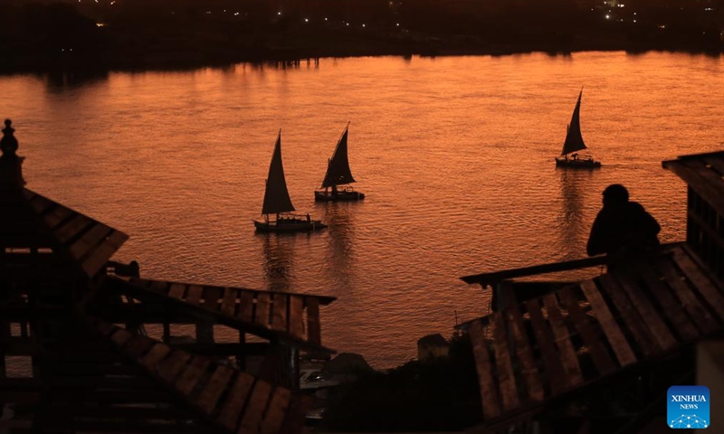 Boats sail on the Nile River at sunset in Cairo, Egypt, on Nov. 18, 2024. (Photo: Xinhua)