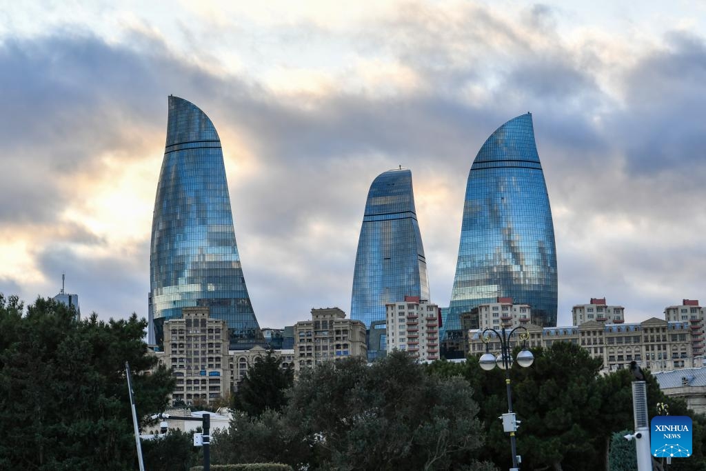 The Flame Towers are seen in Baku, capital of Azerbaijan, Nov. 13, 2024. (Photo: Xinhua)