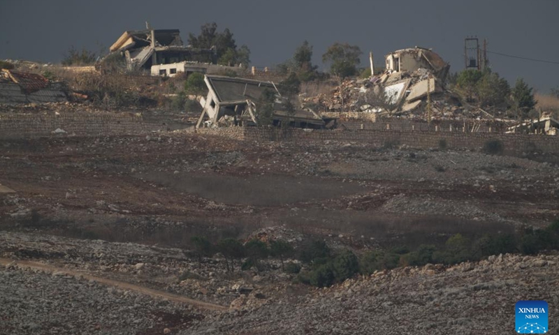 Photo taken on Nov. 19, 2024 shows destroyed houses at a village in southern Lebanon, as seen from northern Israeli border. (Photo: Xinhua)