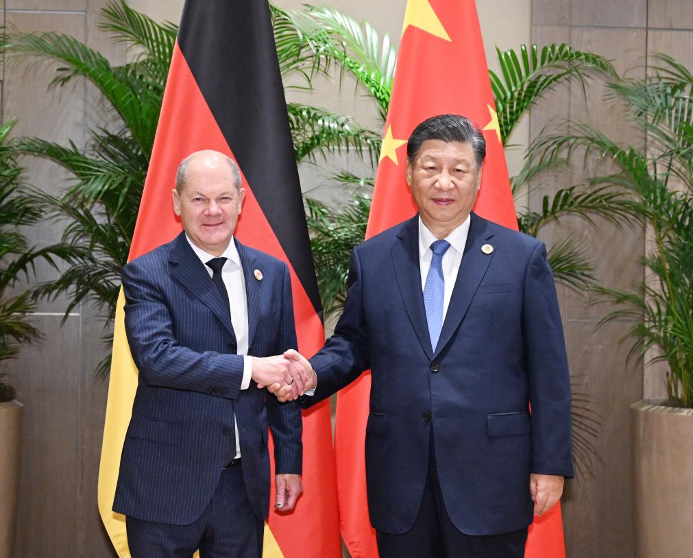 Chinese President Xi Jinping meets with German Chancellor Olaf Scholz on the sidelines of the G20 Leaders' Summit in Rio de Janeiro, Brazil, Nov. 19, 2024.(Photo: Xinhua)