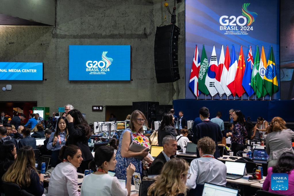 Journalists work at the International Media Center for the 19th G20 Summit in Rio de Janeiro, Brazil, Nov. 18, 2024. (Photo: Xinhua)