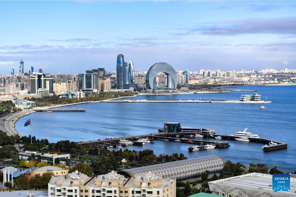 This photo taken on Nov. 14, 2024 shows a view of a coastal area on the Caspian sea in Baku, capital of Azerbaijan. (Photo: Xinhua)