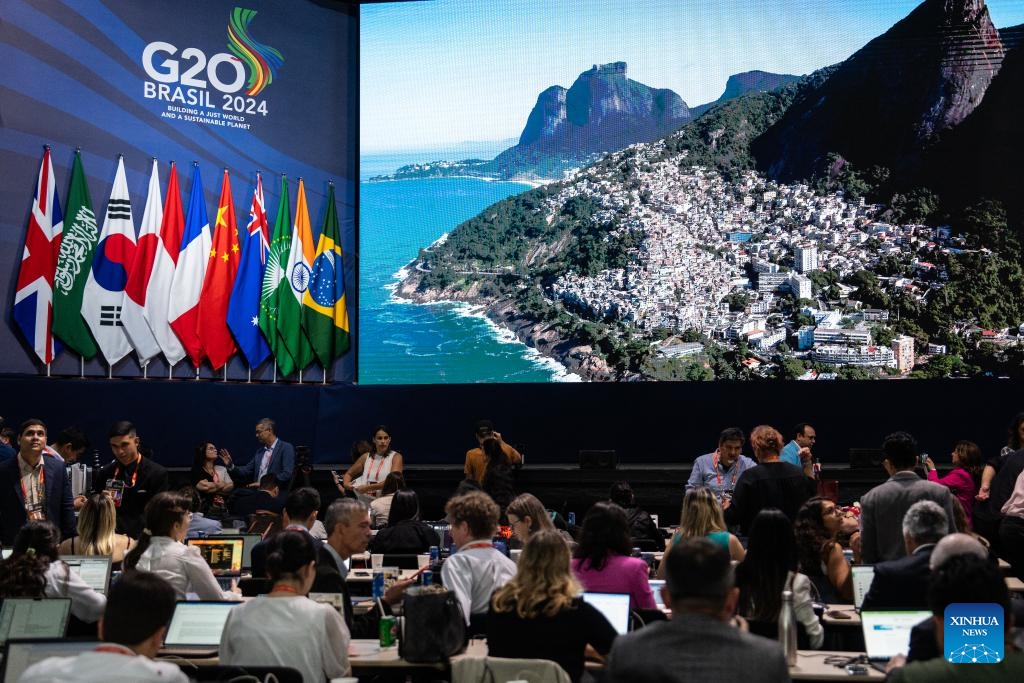 Journalists work at the International Media Center for the 19th G20 Summit in Rio de Janeiro, Brazil, Nov. 18, 2024. (Photo: Xinhua)