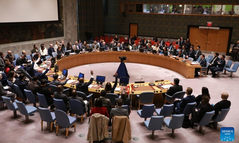 Representatives vote on a UN Security Council draft resolution that calls for an immediate ceasefire in Gaza at the UN headquarters in New York, on Nov. 20, 2024. (Xinhua/Xie E)