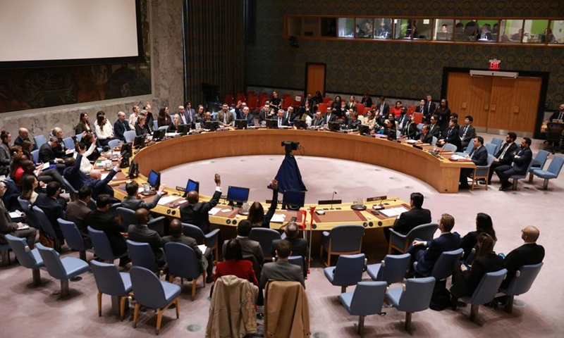 Representatives vote on a UN Security Council draft resolution that calls for an immediate ceasefire in Gaza at the UN headquarters in New York, on Nov. 20, 2024. (Xinhua/Xie E)