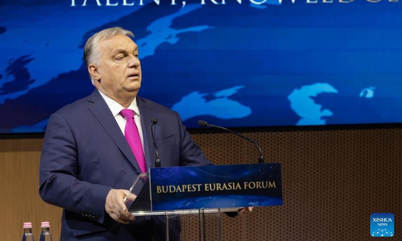 Hungarian Prime Minister Viktor Orban speaks at the opening ceremony of the Eurasia Forum 2024 held by the National Bank of Hungary in Budapest, Hungary on Nov. 21, 2024. (Photo by Attila Volgyi/Xinhua)