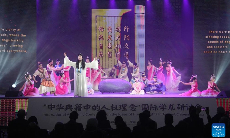 Actors perform at the opening ceremony of the International Academic Conference on the Ideas of Human Rights in Ancient Chinese Classics in Changsha, central China's Hunan Province, Nov. 20, 2024. Fine traditional Chinese culture contains many ideas related to human rights, which can provide historical resources and enlightenment for the cause of human rights in today's world. That is why scholars across the globe gathered in central China's Hunan Province for a conference on Wednesday. (Xinhua/Ruan Zhouwei)