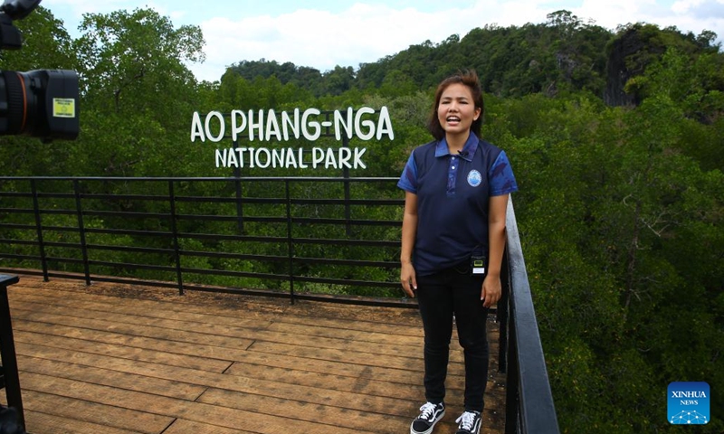 Onnitcha, director of the Mangrove Resources Research and Development Center 3 under Thailand's Department of Marine and Coastal Resources, speaks in an interview with Xinhua at the Ao Phang-Nga National Park in Phang Nga province, Thailand, Nov. 20, 2024. (Photo: Xinhua)