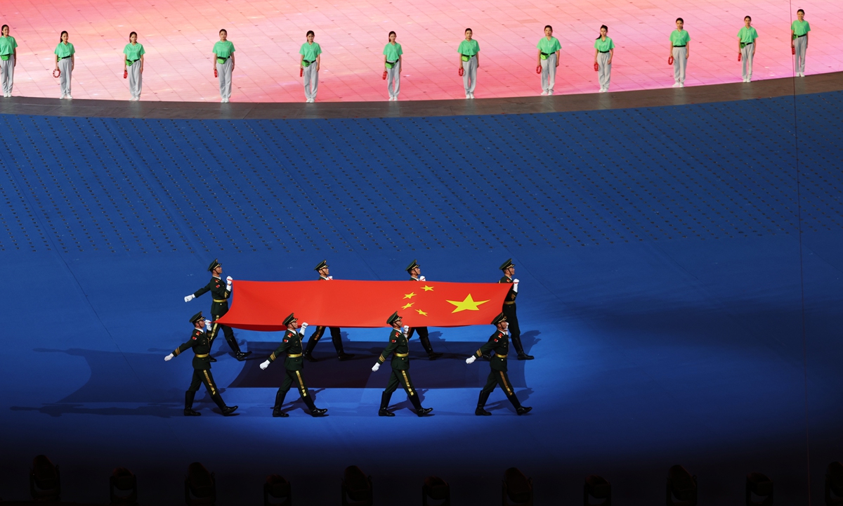 The opening ceremony of the National Traditional Games of Ethnic Minorities is held in Sanya, South China's Hainan Province on Friday. Athletes from all provinces and regions in the country will participate in the quadrennial event, which lasts until November 30.(Photo: Cui Meng/GT)