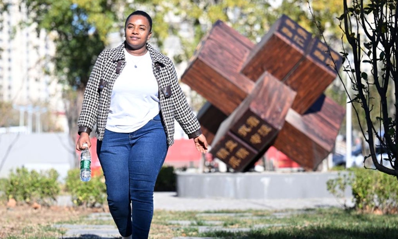 Kalkidan walks in the campus of Tianjin University of Technology and Education in Tianjin, north China, Nov. 21, 2024. (Photo: Xinhua)