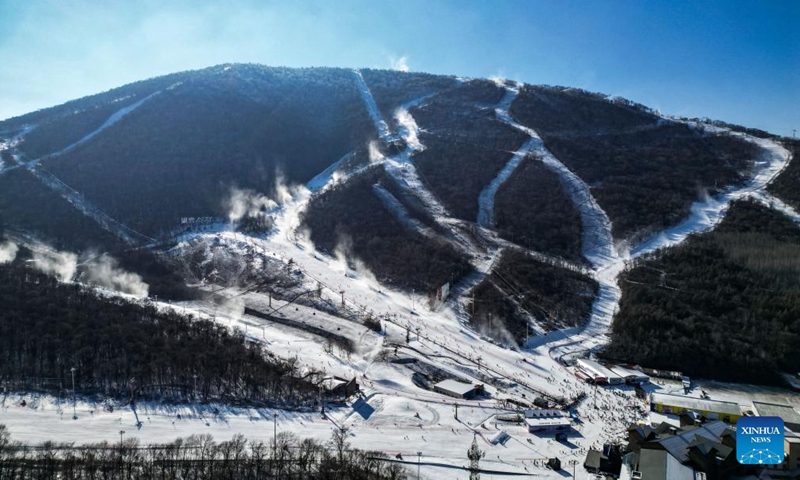 An aerial drone photo taken on Nov. 23, 2024 shows the Beidahu Ski Resort in Jilin City, northeast China's Jilin Province. Following the recent snowfall and drop in temperature, a new ski season has kicked off in northeast China's Jilin Province. (Photo: Xinhua)