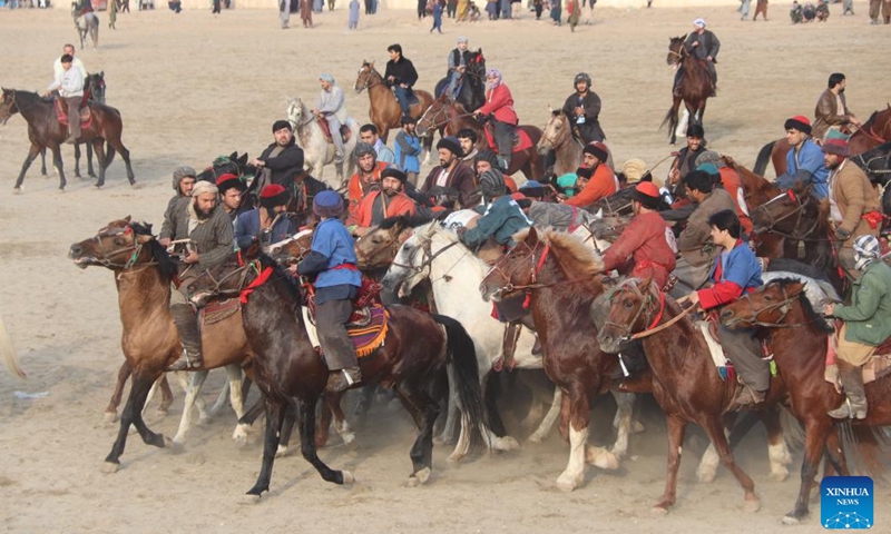 Afghan horse riders compete in a Buzkashi game in Balkh province, Afghanistan, Nov. 22, 2024. (Photo: Xinhua)