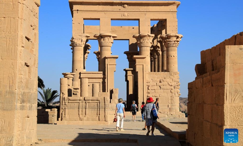 Tourists visit the Philae temple complex in Aswan, Egypt, Nov. 22, 2024. (Photo: Xinhua)