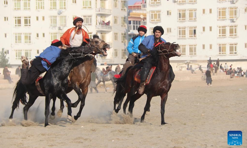 Afghan horse riders compete in a Buzkashi game in Balkh province, Afghanistan, Nov. 22, 2024. (Photo: Xinhua)